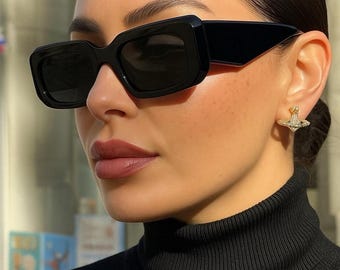 Chunky Rectangle Sunglasses for Women | Thick Frame Y2K Fashion Shades | Bold Streetwear Eyewear | Retro Square Sunnies