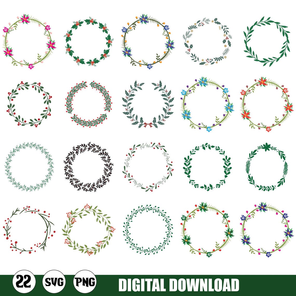 Wreath Svg Bundle | Floral Frame Svg Png | Greenery Circle Svg ...
