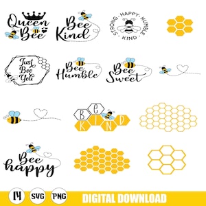 Bee Svg Bundle, Bee Path Svg, Bee Clipart, Bee Cut Files, Honeycomb Svg, Honey Bee Svg, Queen Bee Svg, Bee Dxf, Instant Download, Silhouette