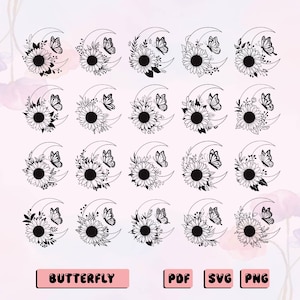 Butterfly Svg, Butterfly Flowers Svg Bundle, Butterflies, Butterfly Moon Svg for Cricut, Butterfly Clipart, Instant Download Png