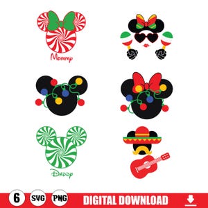 Holiday Mouse Ears SVG Bundle, Christmas Lights Fiesta Peppermint Clipart, Cute Family Vacation SVG PNG, Cricut Cut Files for Shirts