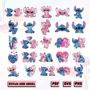 Paquete SVG de Stitch y ángel, Stitch SVG, Stitch pareja SVG, PNG, Stitch amor SVG, ángel, Stitch y ángel SVG PNG, paquete SVG de ángel