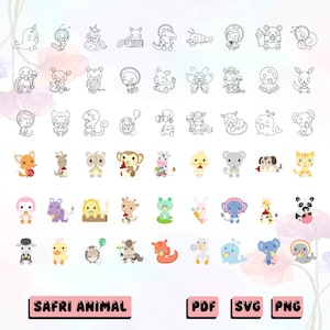 Cute Animals Svg Cute Animal PNG Watercolor Animals Cute Animal Bundle Baby Animals Printable Animals Clipart Bundle