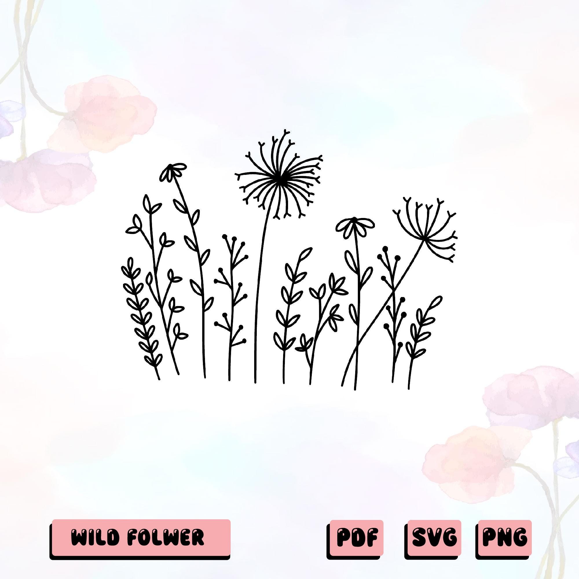 Wildflower Line Art SVG Bundle, Minimalist Floral SVG, Botanical Sketch ...