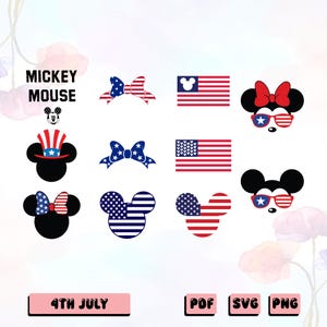 Pacote de SVG do Mickey de 4 de julho, Pacote de SVG do Dia da Independência do Mickey, SVG patriótico, SVG do 4 de julho em PNG, Bandeira americana em PNG, 4 de julho em PNG