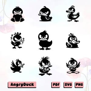 Cute Angry Duck SVG, Baby Duck Svg Bundle, Funny Duck Svg, Duck Cut File, Duck Silhouette, Duck Clipart, Funny Birthday Svg, Lazy Duck