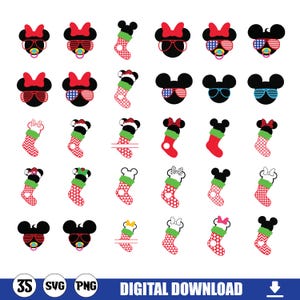 Christmas Svg Bundle, Mickey and Minnie Christmas Svg, Mouse Head Svg, Holiday Bundle, Christmas Shirt Svg, Clipart, Png, Cricut, Cut Files