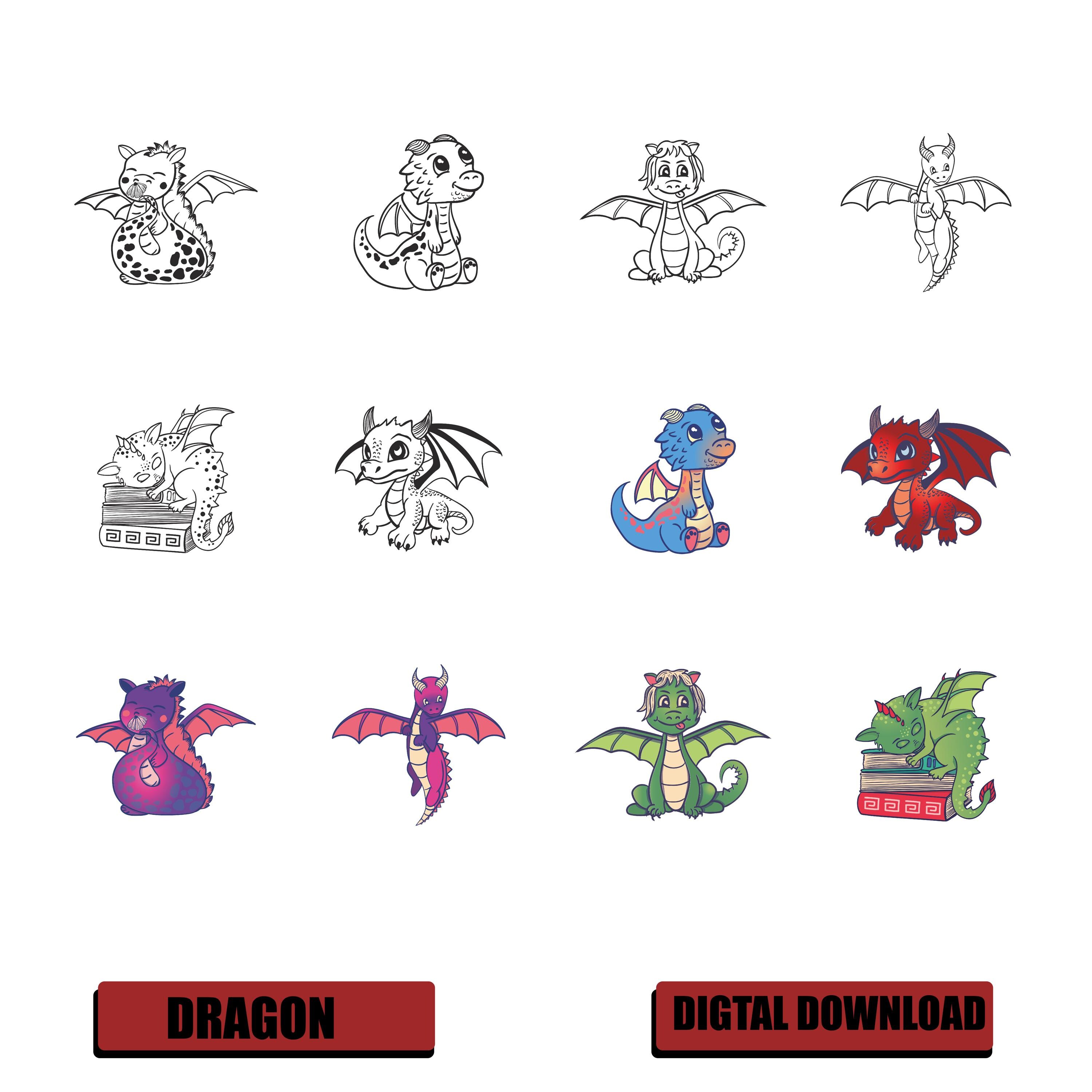Cute Baby Dragon SVG Bundle, Fantasy Dragon Clipart, Kawaii Dragon ...