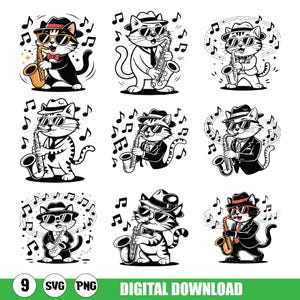 Jazz Cat SVG: Saxophone Kitty Clipart, Music Lover Digital Download