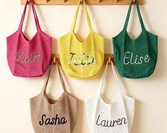 Personalized beach tote bags, Crochet beach bags, Bridesmaid gift bags, Bridesmaid gift, Wedding favor gift, Bachelorette Trip Gifts for Her