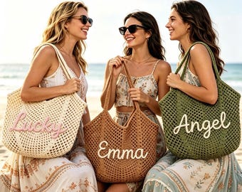 Personalized beach tote bags, Crochet beach bags, Bridesmaid gift bags, Bridesmaid gift, Wedding favor gifts, Bachelorette Trip Gift for Her