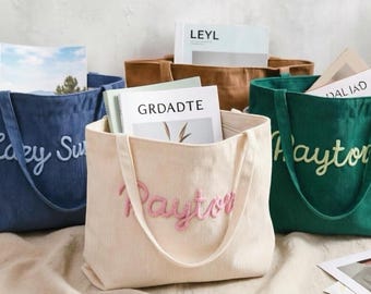 Custom Corduroy Tote, Embroidered Corduroy Bag, Custom Corduroy Tote Bag, Eid Gift, Bridesmaid Gift, Custom Gift Bag, Mother’s Day Gifts