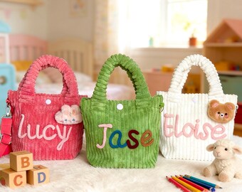Personalized toddler crossbody bag, small corduroy purse for daycare, baby travel bag, flower girl gift, preschool, Custom crossbody bag