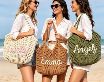 Personalized beach tote bags, Crochet beach bags, Bridesmaid gift bags, Bridesmaid gifts, Wedding favor gift, Bachelorette Trip Gift for Her