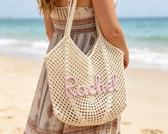 Personalized beach tote bags, Crochet beach bags, Bridesmaid gift bags, Bridesmaid gift, Wedding favor gifts, Bachelorette Trip Gift