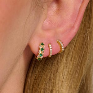 Marquise Emerald Stacked Earrings Set • Huggie Hoops • Diamond•  Elegant Earring gift set • Gifts for Mom • Gifts for her • Mother day gifts