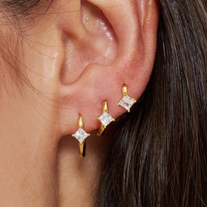 Pendientes de aro de diamantes • Pendientes de aro de diamantes personalizados • Pendientes minimalistas • Lindo juego de pendientes •