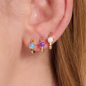 Opal Huggie Earrings Set • Huggie Hoops •  gift set • Gifts for Mom • Gifts for her • elegant earrings set • Mother day gift set
