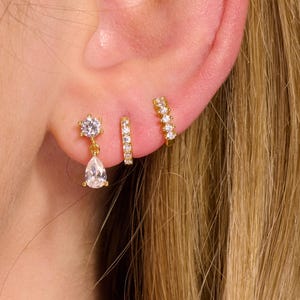 Diamond Pear Dangle Earrings Set • Huggie Hoops • Diamond•  Elegant Earring gift set • Gifts for Mom • Gifts for her • Mother day gifts