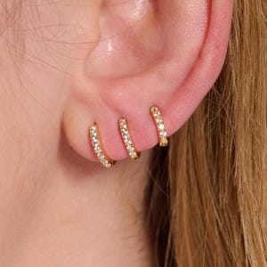 Minimalist Hoop Earrings Set • Huggie Hoops • Gift for Her, Mom  • Gift-Ready Set for Birthday, Anniversary • Tiny Zircon Diamond Earrings