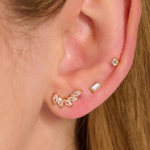 Marquise Stacked Earrings Set • Baguette Studs • Tiny Diamond Studs •  Elegant Earring gift set • Gifts for Mom • Gifts for her