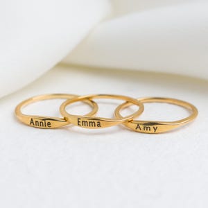 Custom Dainty Name Ring  • Gold Engraved Stacking Ring   •  Custom Jewelry  • Personalized Gift •  Baby Name Mom gift   •  Mother day gift