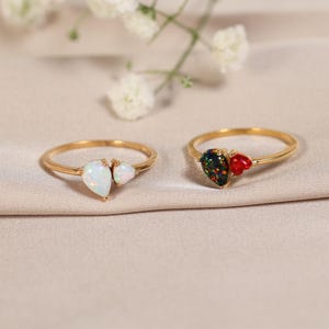 Personalized Pear & Heart Opal Ring • Dainty Gold Opal Ring • Custom Opal Ring • Opal Ring • Gift for Her Valentine gift