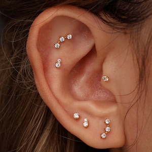 16G/18G/20G Titanium Tiny Round Trio Threadless Earring Set,  3 Round Flat Back Stud, Helix Conch, Earring Stack, Gift Set, Gift for Her
