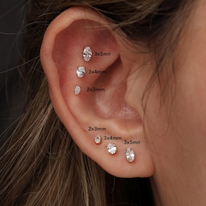 16G/18G/20G Tianium Oval Cut Flat Back Earrings, Dainty Prong Setting Oval Stud, Hypoallergenic Earring Stack, Gift for her N179