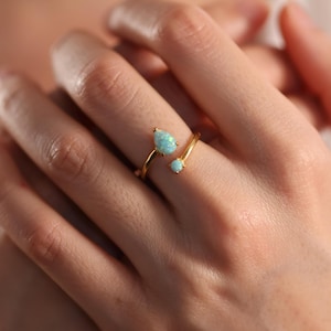 Seafoam Pear Opal Open Ring • Adjustable Gold Opal Ring • Silver Opal Ring • Gift for Her Valentine gift  • Gift for mom