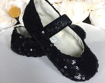 girls black sequin shoes