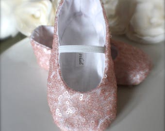 Sequin Ballet Slippers with elastic, Pink, Gold, Ivory, Black, Red, Blush, Silver - Flower Girl Shoes - Baby and Toddler Girl  - Christening
