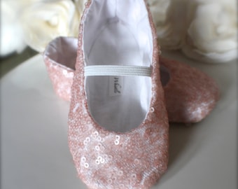 Sequin Ballet Slippers with elastic, Pink, Gold, Ivory, Black, Red, Blush, Silver - Flower Girl Shoes - Baby and Toddler Girl  - Christening