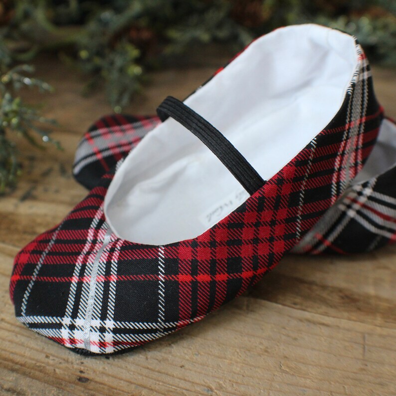 Red and Black Plaid Holiday Ballet Slippers Baby and Toddler Girl Shoes Christmas Shoes image 1