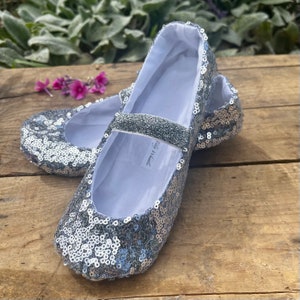 Silver Sequin Shoes with Elastic Baby Toddler Girl Shoes Sparkle Shoes Flower Girl Shoes Holiday Shoes Princess Shoes image 2