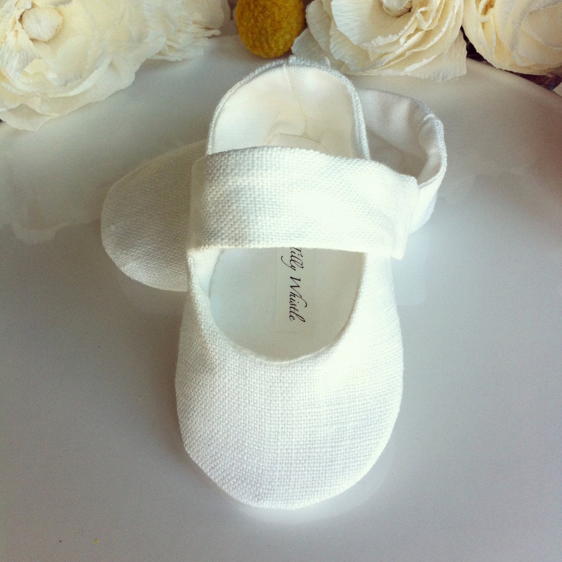 Baby Girl Shoes White Linen Soft Sole Baby Booties Flower Etsy