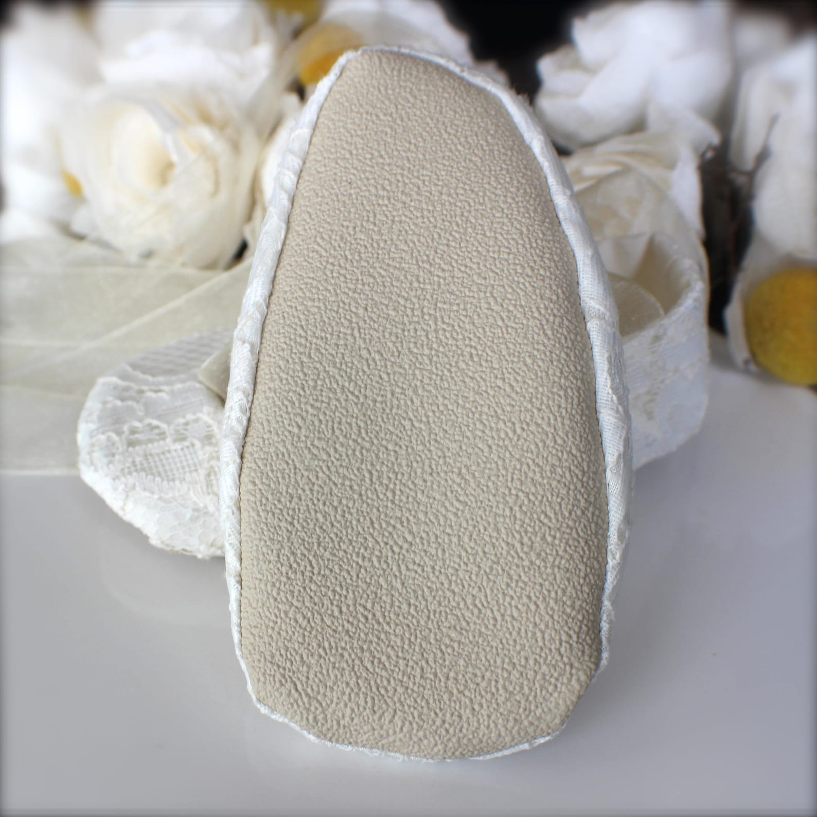 ivory sequin lace ballet slippers - flower girl shoes - baby and toddler girl - christening - baptism