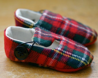 Baby's First Christmas Shoes - Holiday Red Plaid Loafer Baby Booties