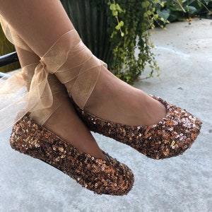 Copper Sequin Ballet Slippers - Flower Girl Shoes - Baby and Toddler Girl  - Princess Shoes - Halloween Shoes - Costume Shoes