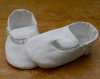 White Linen or Ivory Linen Loafers for Baby Boy or Gir,l Soft Sole Baby Booties, Christening - Baptism