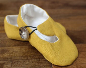 Mustard Yellow Linen Baby Shoes, Baby Booties, Baby Girl, Baby Boy - Baby or Toddler Sizes Gender Neutral