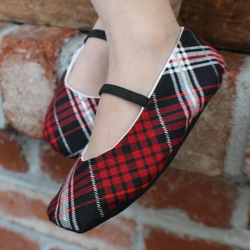 Red and Black Plaid Holiday Ballet Slippers Baby and Toddler Girl Shoes Christmas Shoes image 3