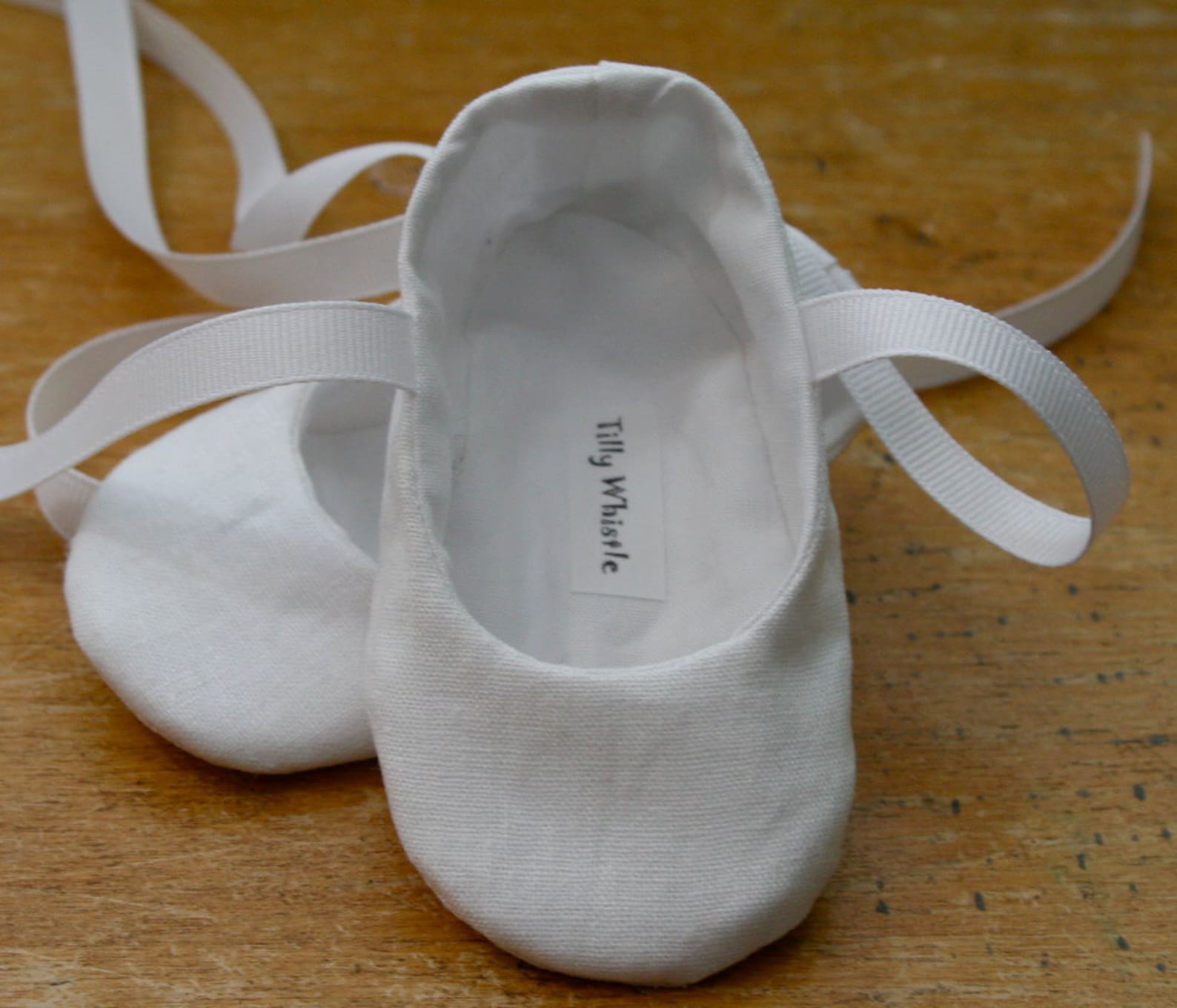 Flower Girl Shoes - White Linen Ballet 