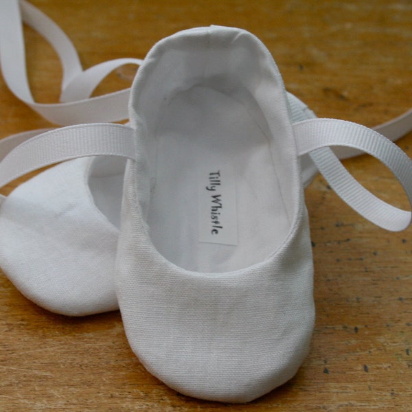 Flower Girl Shoes - White Linen Ballet Slipper Baby and Toddler Girl