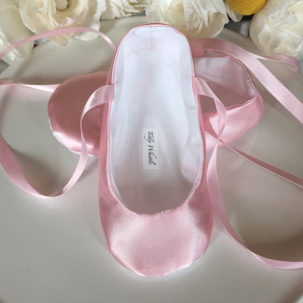 Pink Satin Ballet Slippers -Baby Girl, Toddler Girl - Flower Girl Shoes -  Princess Shoes