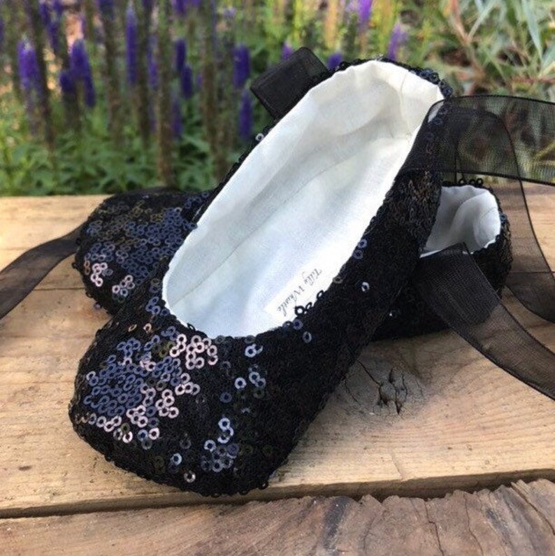 Black Sequin Ballet Slippers Flower Girl Shoes Baby and Etsy
