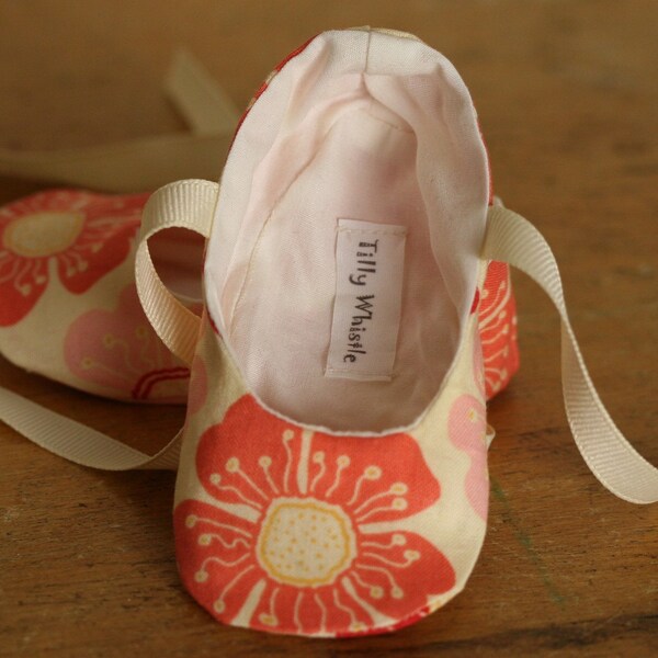 Coral Floral Ballet Slipper Baby Booties