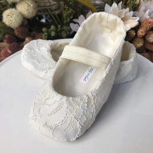 Ivory or White Lace Ballet Slippers With Elastic Flower Girl Shoes Baby and Toddler Girl Christening Baptism Princess Shoes image 1