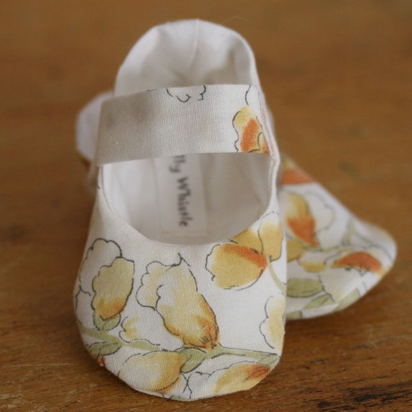 White and Yellow Floral Mary Jane Baby Booties