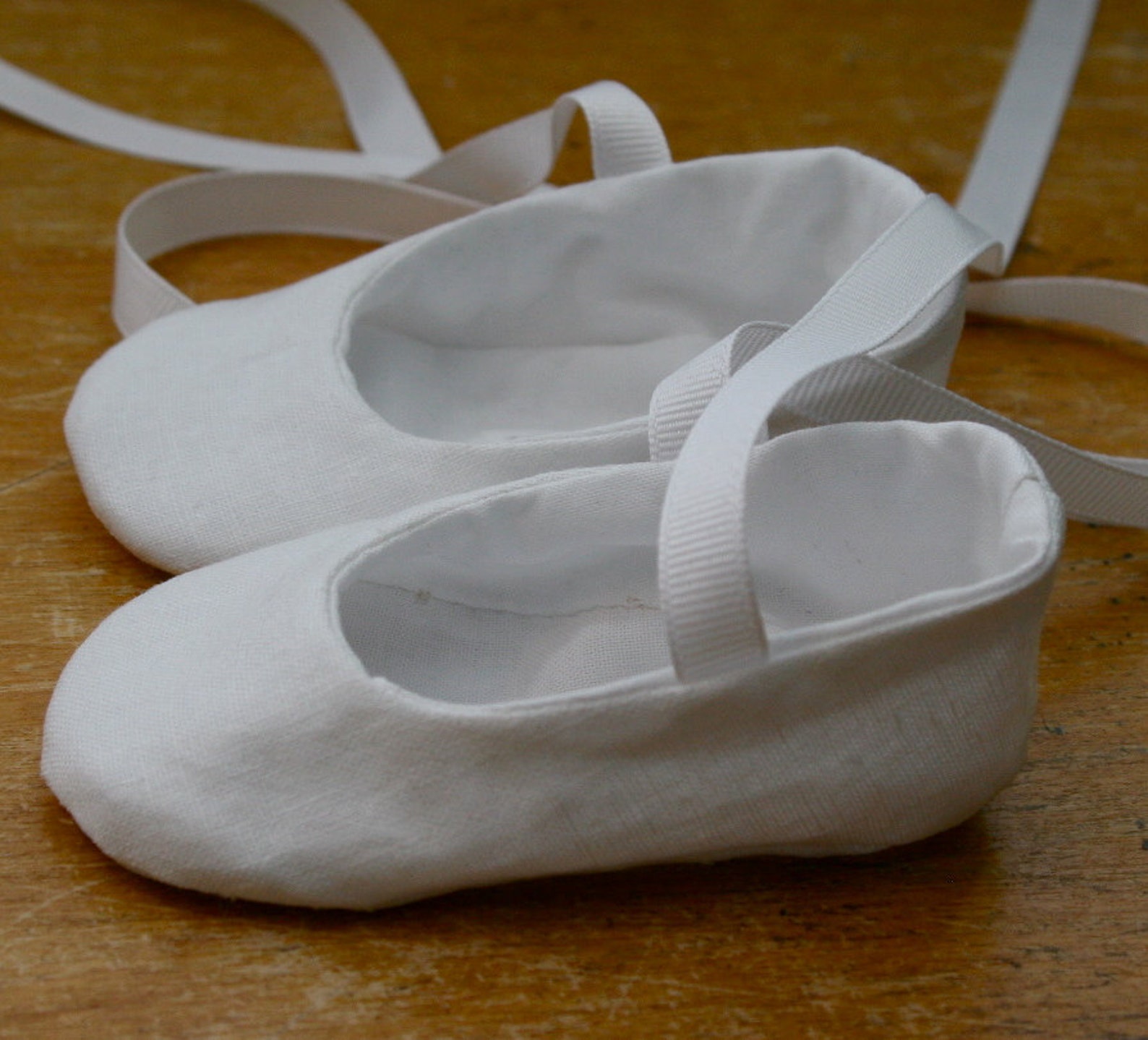 flower girl shoes - white linen ballet slipper baby and toddler girl